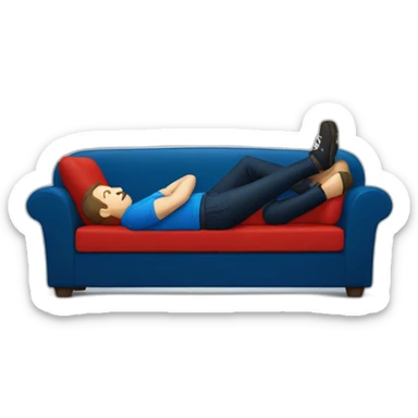 tim robinson laying down on a red couch in a dark dark blue polo shirt sticker