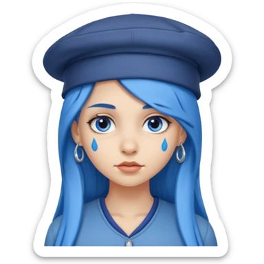 blue long hair killing looks in gray girl with hats sticker
