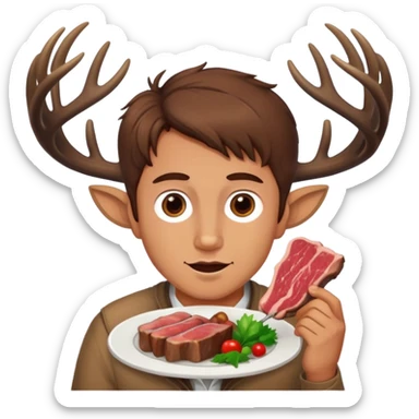 Guy with deer antlers eats meat, brown hear sticker