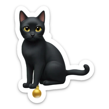 Black cat next to a white Christmas tree sticker