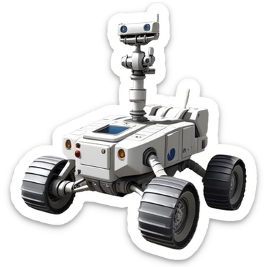 Cinematic Realistic Moon Rover – A rugged, high-tech vehicle traversing the Moon’s dusty surface. Its thick wheels leave tracks in the fine lunar regolith, with Earth hanging in the distant sky. Every mechanical detail of the rover is meticulously rendered, emphasizing its role in human exploration. sticker