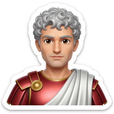 Mark Antony from Rome Mythology with dark brown eyes, silver curly hair, red metallic tunic, white metallic toga sticker
