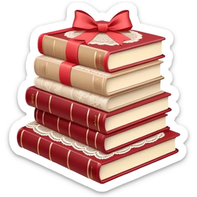 aesthetic book stack beige and light red with lace and ribbon sticker