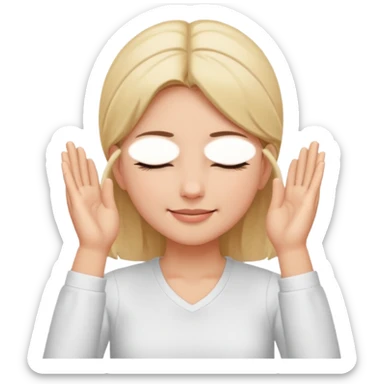 The girl with her eyes closed holds her temples with both hands and smiles slightly sticker