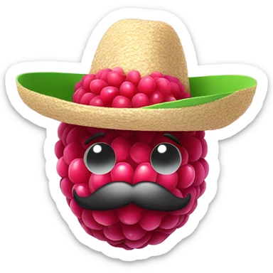 A raspberry with a big smile wearing a sombrero and a moustache  sticker