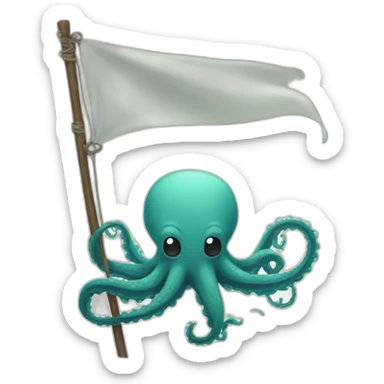 cute kraken hanging a white flag sticker
