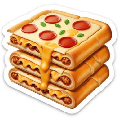 pizza logs snack, stacked, melted cheese oozing out sticker