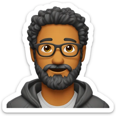 hombre de lentes anaranjados cabello rizado y barba sticker