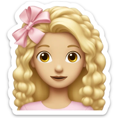 blonde long haired girl with light pink bow in hair sticker