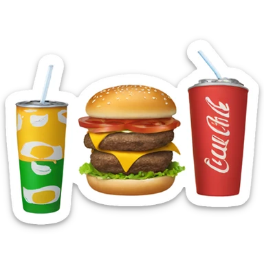 Two burgers and a soda sticker