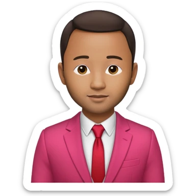 John Legend with dark brown hair, red and pink suit sticker