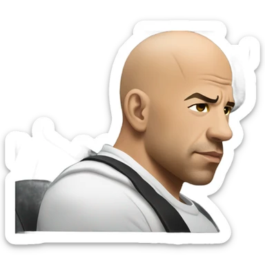 Vin Diesel in profile driving a car sticker