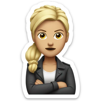 arms crossed angry woman blonde low ponytail sticker