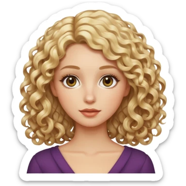 Mujer rubia, pelo rizado hasta los hombros, Raya del pelo al lado, Ojos almendrados sticker