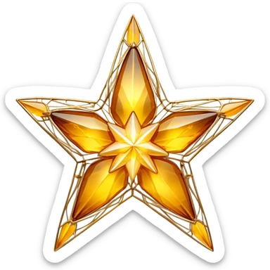 A radiant yellow dream star emerges, carefully being built by hands connecting delicate strands of golden thread and translucent panels of glowing amber glass incomplete sticker