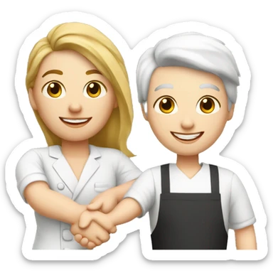 restaurant owner with white skin, and blogger with white skin, shaking hands in great detail sticker