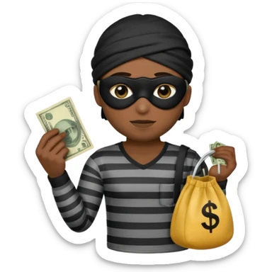 A theif robber emoji,Stripped shirt,eye mask, black head. sticker