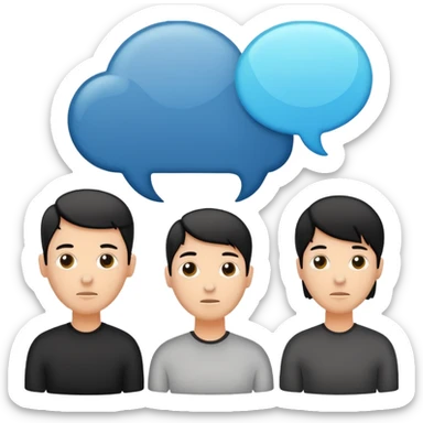 Minimalistic flat vector icon, iOS style, thin black contour on white background. Human head with speech bubble and small group of people silhouettes listening. Clean, no text, no shadows sticker