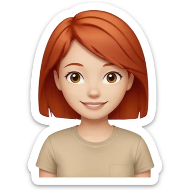 girl short-layer-red-hair wear beige T-shirt sticker