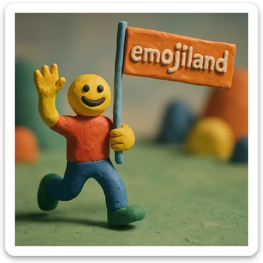 happy runner waving a flag that says 'emojiland' sticker