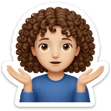A kid with curly hair with both hands facing up saying 67 sticker