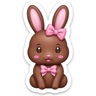 kawaii chocolate candy bunny with pink bow on neck kissy emoji sticker