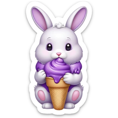 white bunny eating a purple ice cream sticker