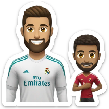 little brown man with a beard next to the great Cristiano Ronaldo playing football in the real madrid sticker