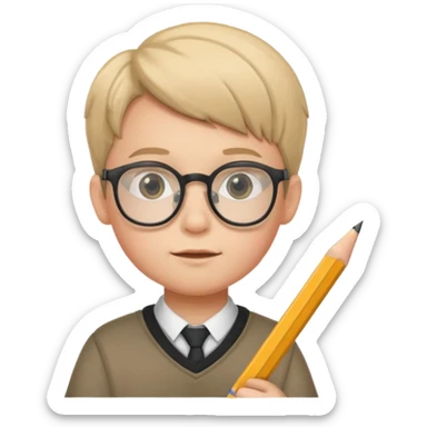 boy kid with glasses → holding a pencil sticker