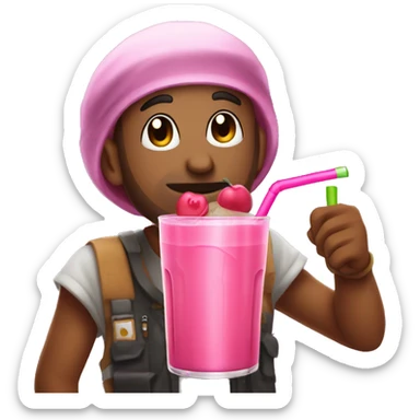 among us crewmate drinking pink juice with a giant straw sticker