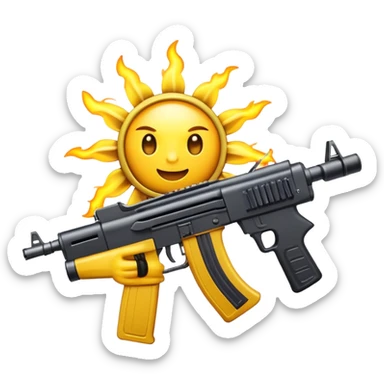 sun with machine gun ready to take on the day sticker