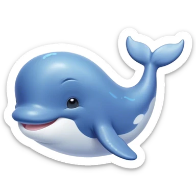 Cinematic happy baby whale, chubby rounded body, tiny smiling face, soft pastel blue hues, gentle glowing waves around, joyful and soothing. sticker