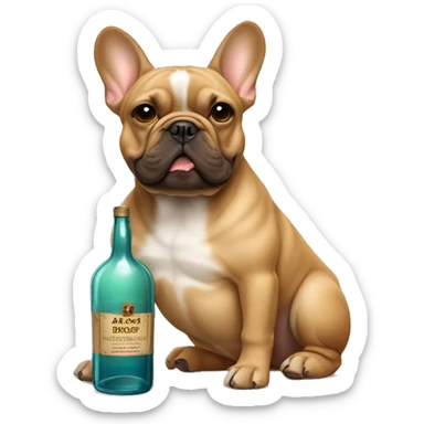Light brown French bulldog with a bottle of whiskey  sticker