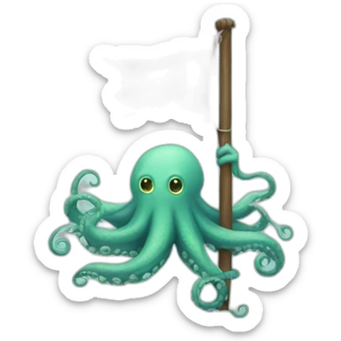 cute kraken hanging a white flag sticker