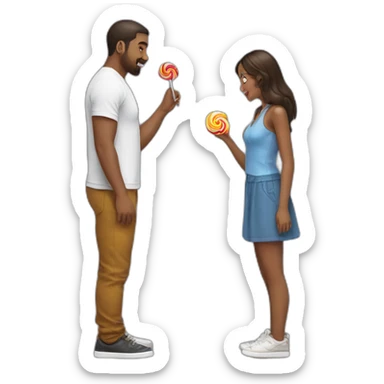 Draw me : girl on her two knees ready to eat a lollipop side view man sticker