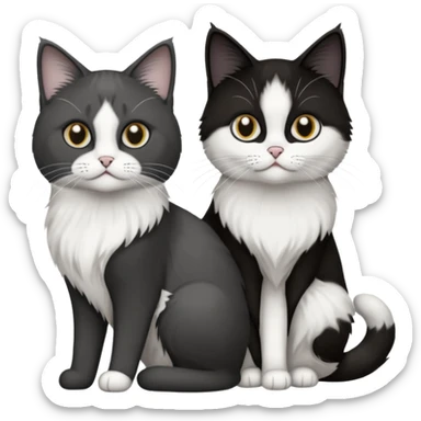 2 chats noirs et blancs qui se ressemblent l'une poil court l'autre poil ragdoll sticker