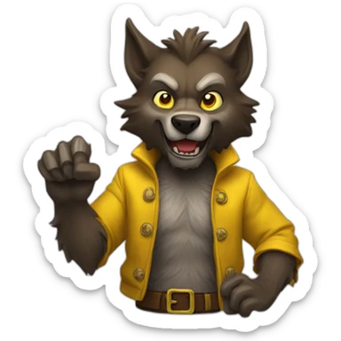 werewolf with yellow pelt, making a hang loose sticker
