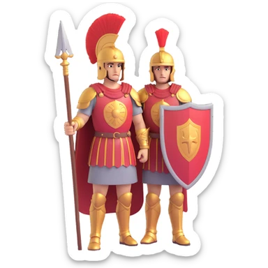roman empire soldier, detailed armor, helmet with plume, shield and spear, standing pose, vibrant colors sticker