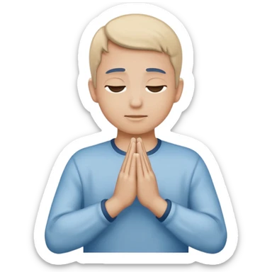 Two hands in prayer pose, muted blue outline, beige fill, soft glow, apple emoji style, PNG, transparent background sticker