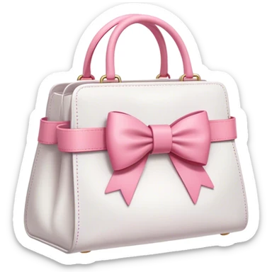 A white bag with a pink bow on the strap sticker
