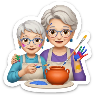 grandma and kid doing potery sticker