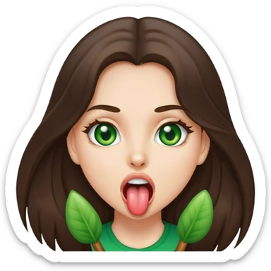 Brunette green eyed girl showing tongue, long hair  sticker