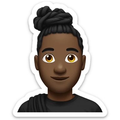 Black man with a dreadlock bun with a under cut with a white and black bandana on his head with black t shirt with no beard sticker