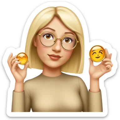 woman, wearing a longlsleeve dress, gold glasse sticker