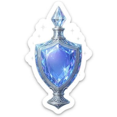 shield-shaped ultra luxurious elixir bottle, color #7986cb, multi-layered holographic and silver details, intricate crystal facets, magical radiant glowing and sparkling effects, seamless ornate bottom, very small neck, transparent background, floating clearly in air, not standing, no base or shadow, modern, extremely beautiful, matching a collection sticker