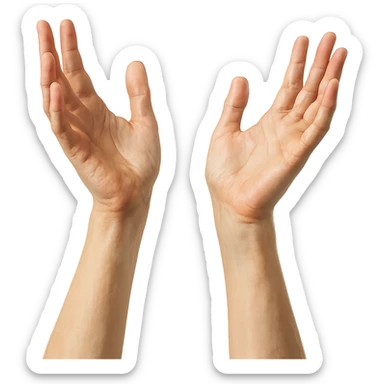 two open hands reaching towards the sky, realistic style sticker
