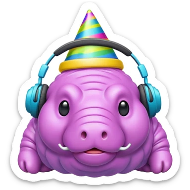 microscopic tardigrade wearing headphones and a party hat sticker