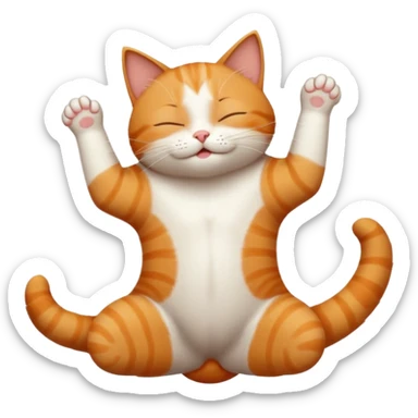 ginger and white small cat in funny positions upside down with eyes closed sticker