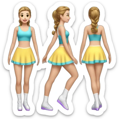 caucasian-curvy-figure skater girl short-black-skirt-back-and-front-views-long-white-socks sticker