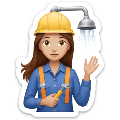 beautiful girl with long brown hair constructing new shower sticker